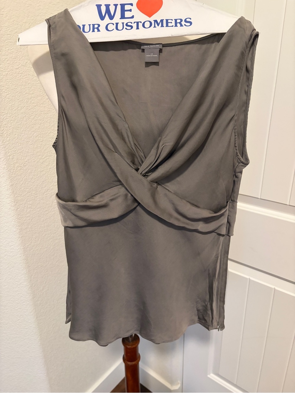 Ann Taylor Grey Twist-Front Sleeveless top